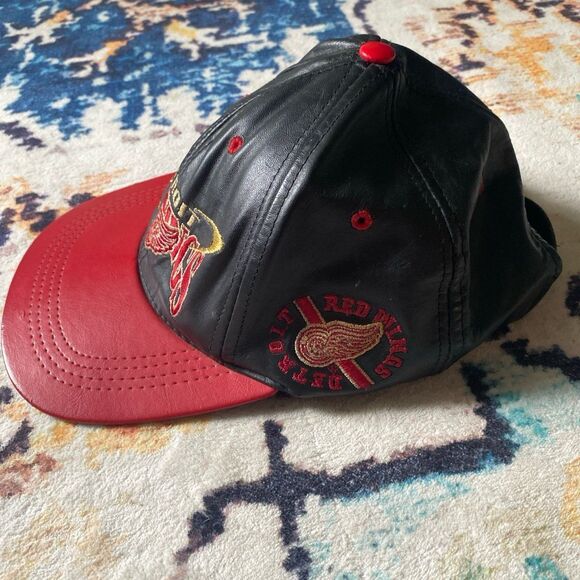 Vintage Detroit Red Wings Hat leather Streetwear 90s - Picture 3 of 8